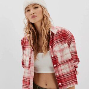 American Eagle Women's Plaid Heavyweight Flannel Crop 100% Cotton Size Small NEW
